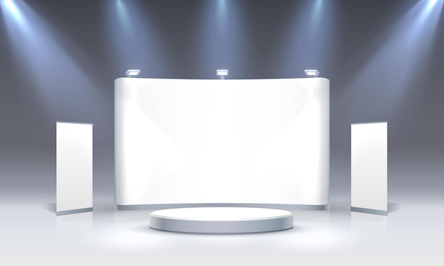 Scene show Podium for presentations on the grey background. Vector illustration