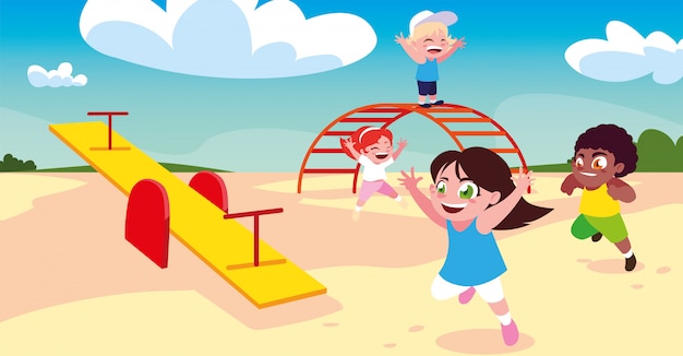 Scène van kinderen die en in park glimlachen spelen