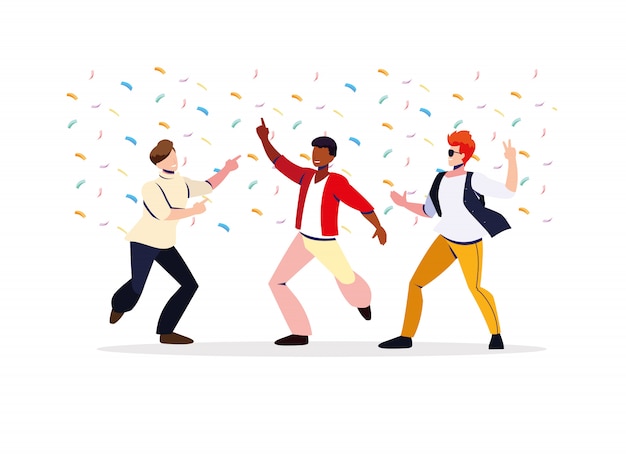 Scène van mannen in danspose, feest, dansclub