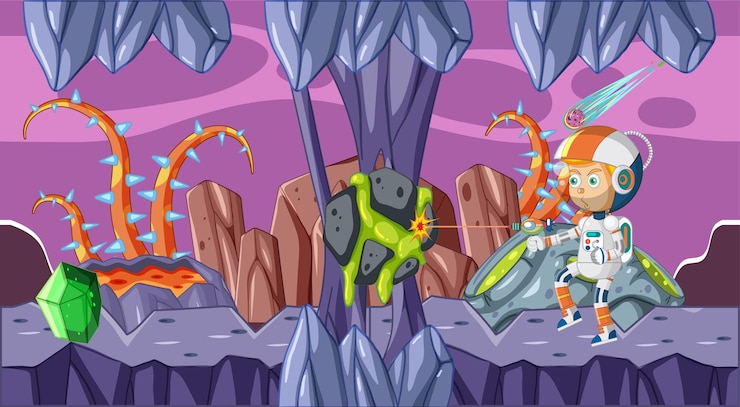 Vector scene with astronaut in space