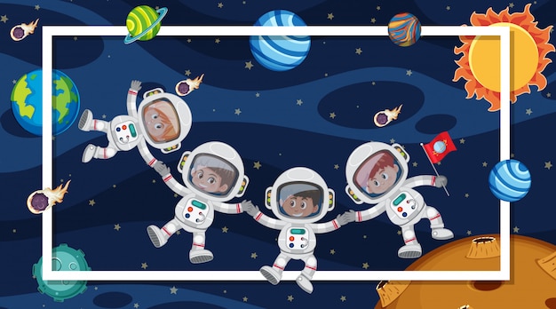 сцена с космонавтами в космосе