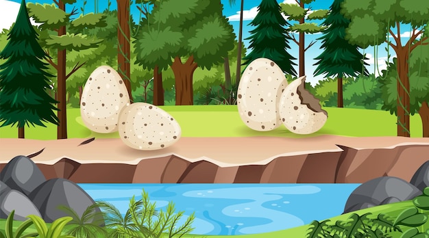 Scene with big eggs by the river