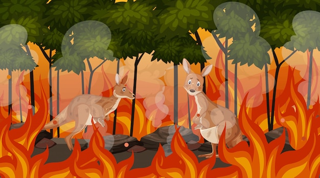 Scene with big wildfire with animal trapped in the forest