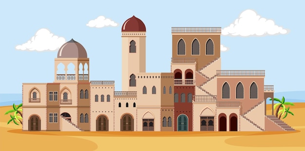 scene with brown buildings in desert
