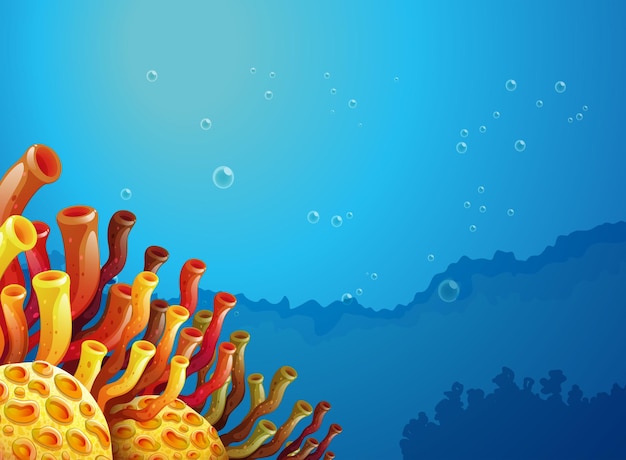 Vector scene with coral reef under the ocean