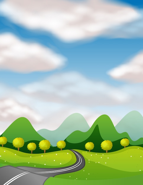 Vector scene with empty road to countryside