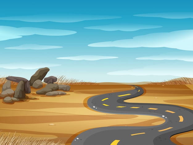 Scene with empty road in desert ground