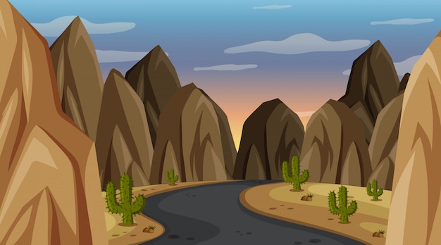 Vector scene with empty road through the mountains