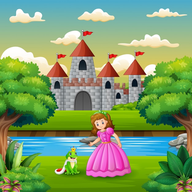 Сцена с принцем-принцессой и принцессой на краю реки