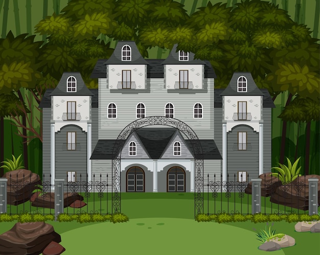 Scene with haunted halloween mansion