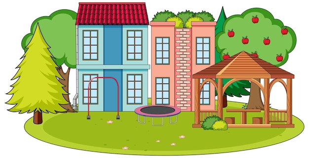 Vector scene with houses and lawn