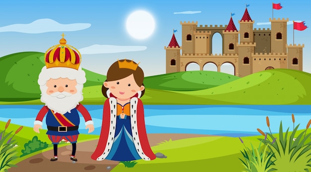 Vector scene with king and queen in the park