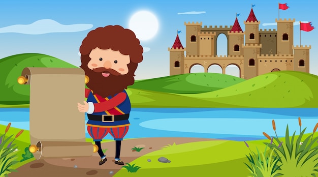 Вектор Сцена с рыцарем в замке