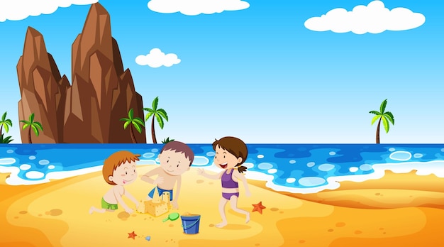 Vector scene with people on the beach