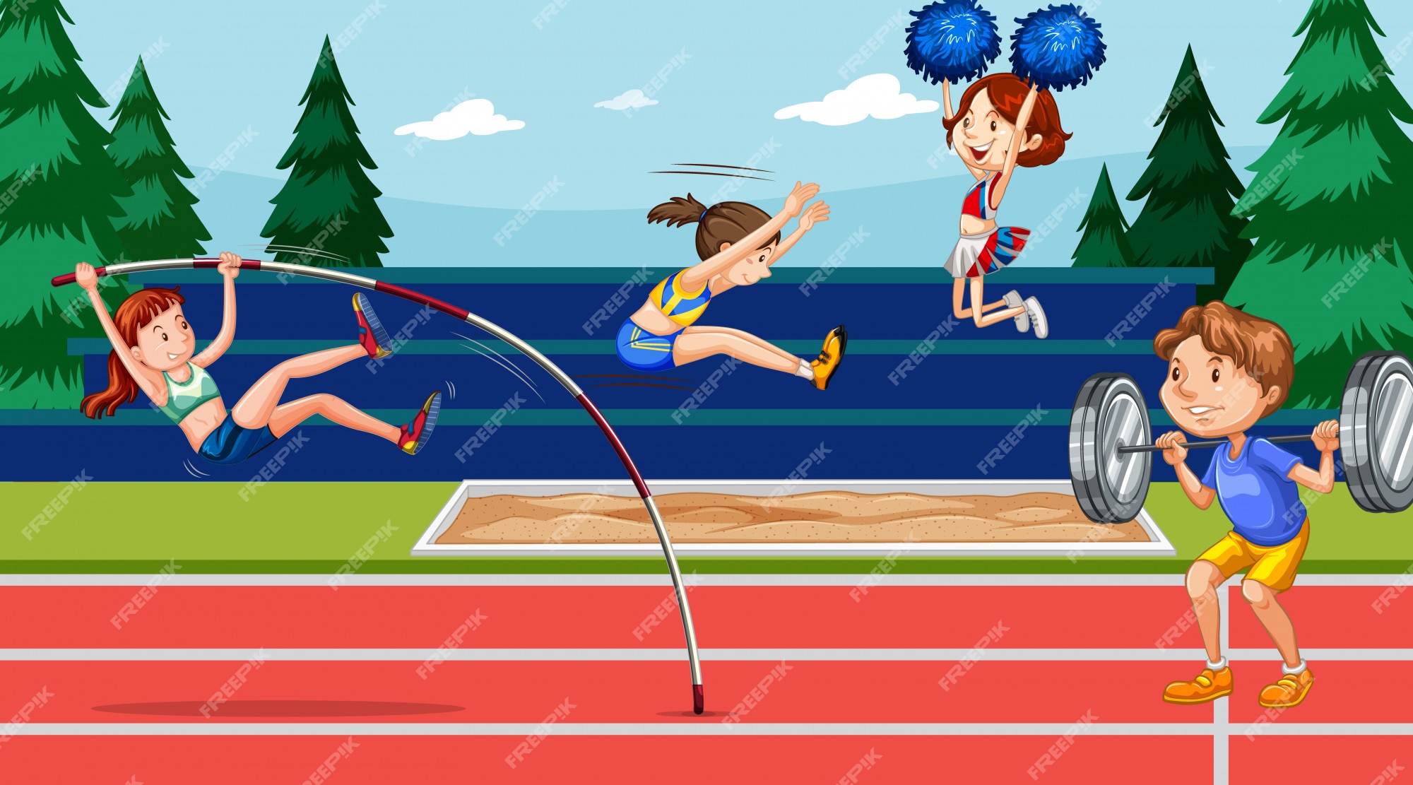 Premium Vector | Scene with people doing track and field sports