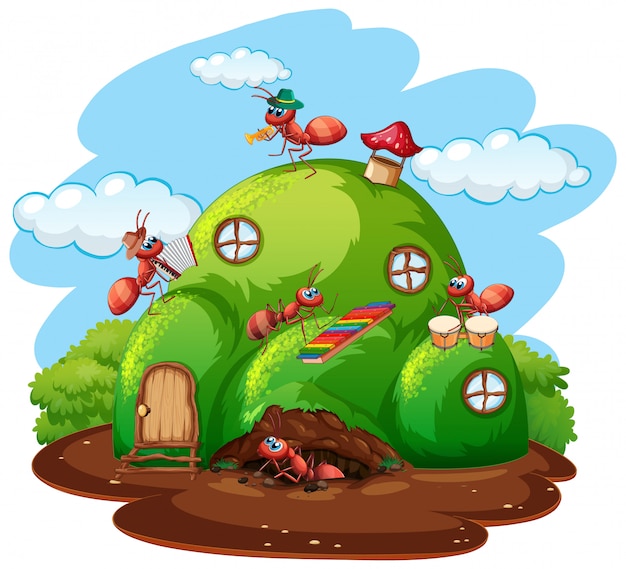 Vector scene with plants and insects in the garden