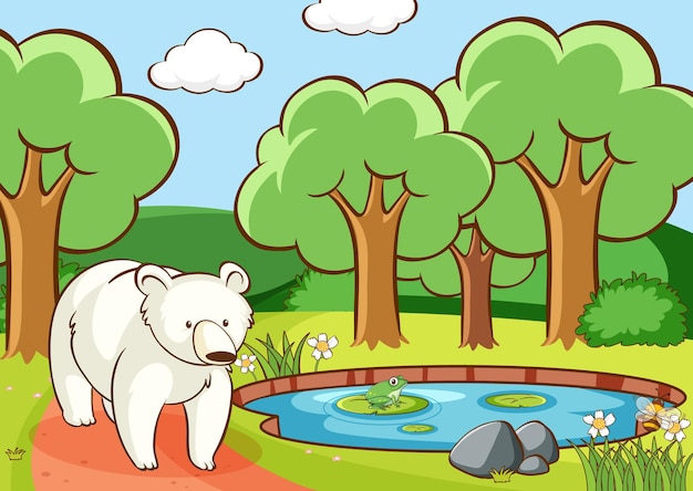 Scene with polar bear in forest