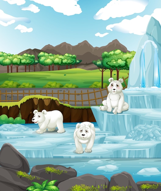 Scene with polar bears on ice