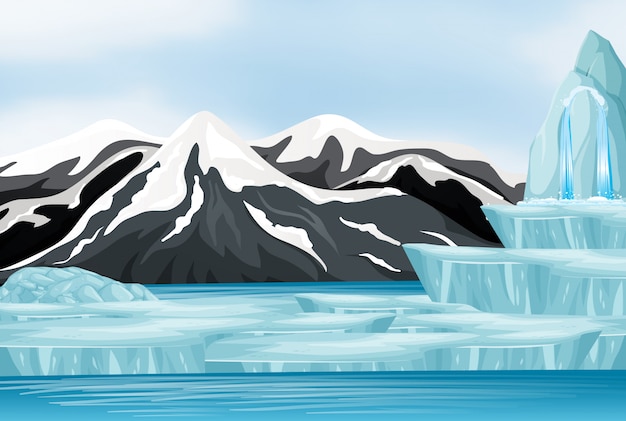 Vector scene with snow on the mountains