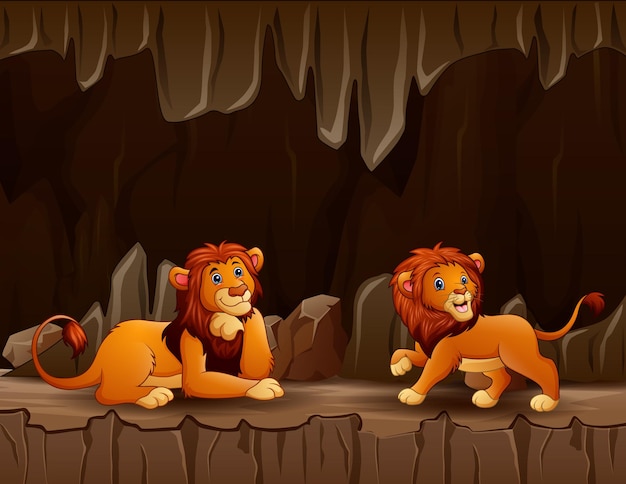 Scena con due leoni nella grotta