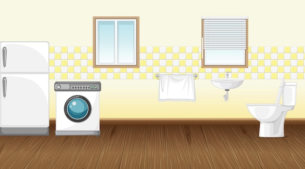 Vector scene with washing machine and refrigerator in the toilet