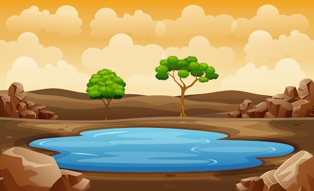 Scena con il foro di acqua nell'illustrazione del campo