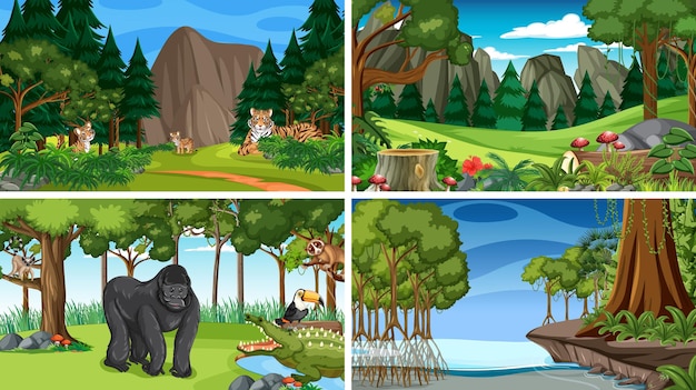 Scene with wild animals in forest