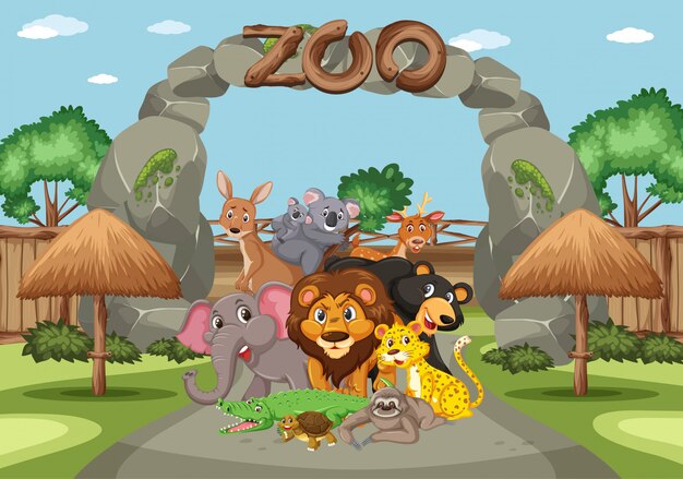 昼間の動物園での野生動物とのシーン