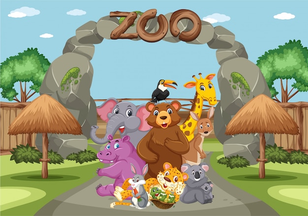 Scene with wild animals in the zoo at day time