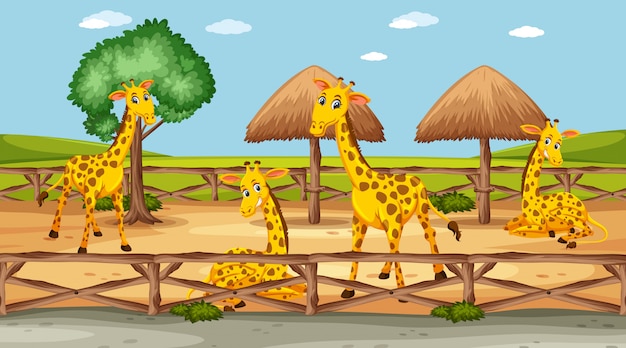 Scene with wild animals in the zoo at day time