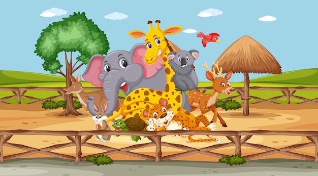 Scene with wild animals in the zoo at day time