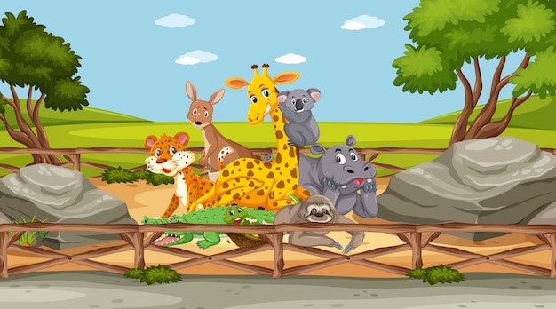 Scene with wild animals in the zoo at day time