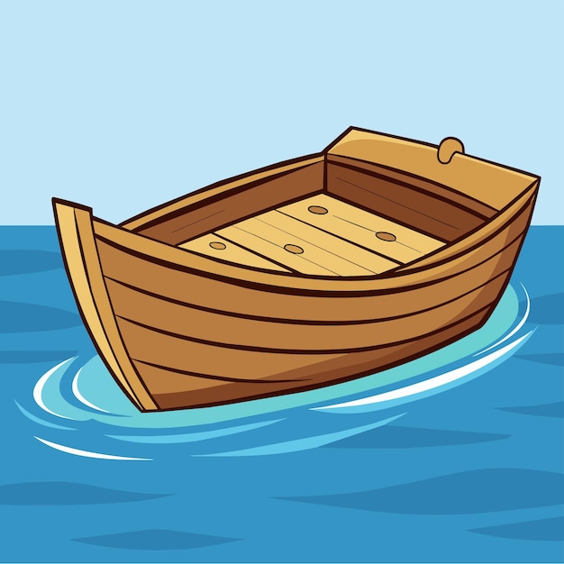 Вектор Сцена с деревянной лодкой на берегу, нарисованная вручную наклейкой, икона концепции изолированной иллюстрации