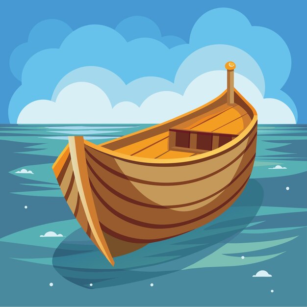 Vector scene with wooden boat on the shore hand drawn sticker icon concept isolated illustration