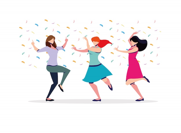 Vector scene of women in dance pose, party, dance club