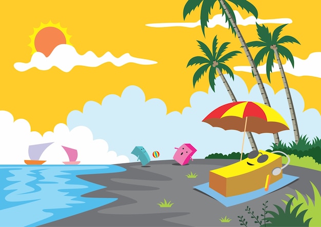 Vector scenery of beach, cartoon doodles