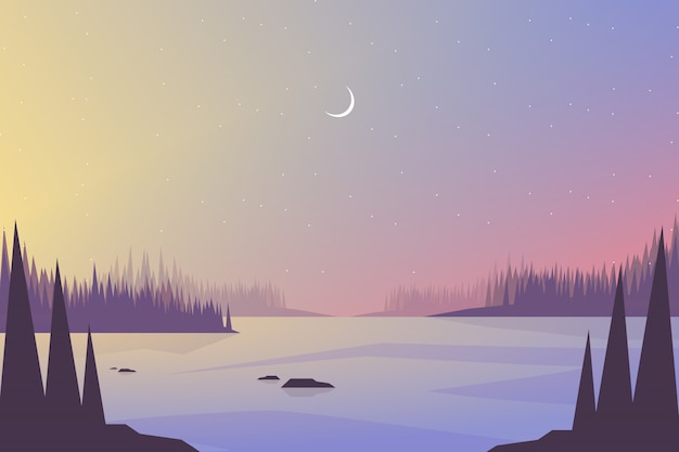 Vector scenery colorful sky and sea landscape