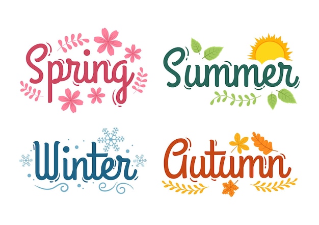 Vector scenery of the four seasons of nature with landscape template hand drawn cartoon illustration