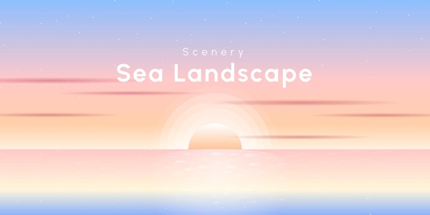 Vector scenery heaven sunset or sunrise sky on seascape