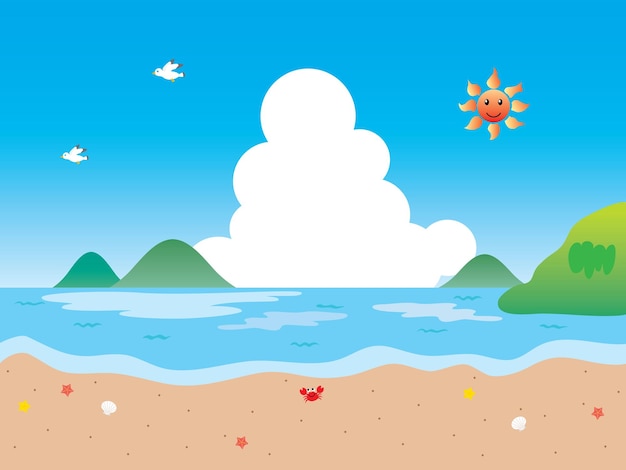 Scenery illustration of the summer sea and sky and thunderhead