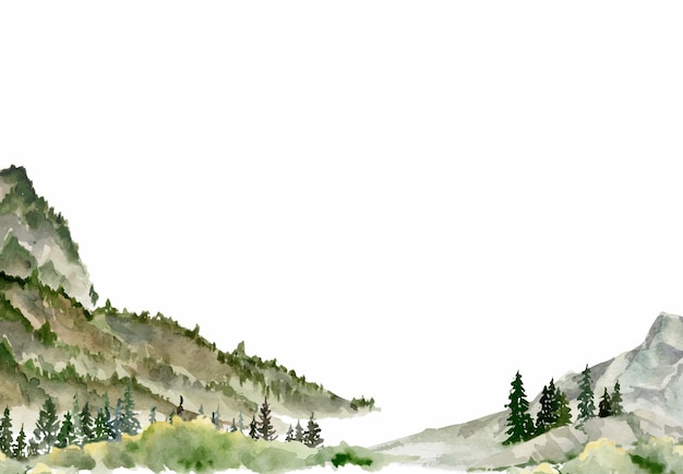 Scenery landscape coniferous forest fir spruce trees mountains fields hills land alpine vista hand