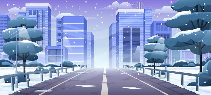 Vector scenery snowy winter city landscape concept background