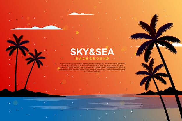 風景夏の夕方の空と海のイラスト プレミアムベクター 風景夏の夕方の空と海のイラスト プレミアムベクター