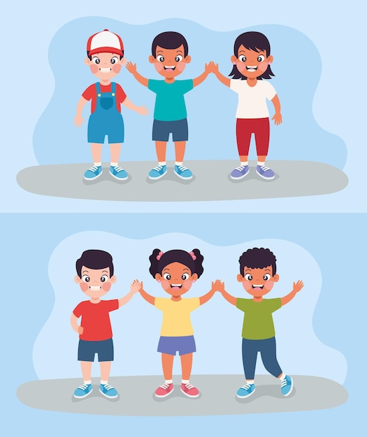 Vector scenes of cute kids