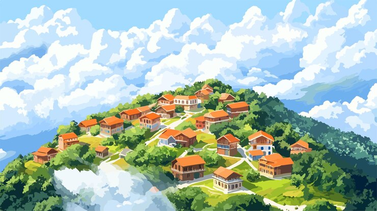 Vector scenic aerial view of gomismta village houses in georgia