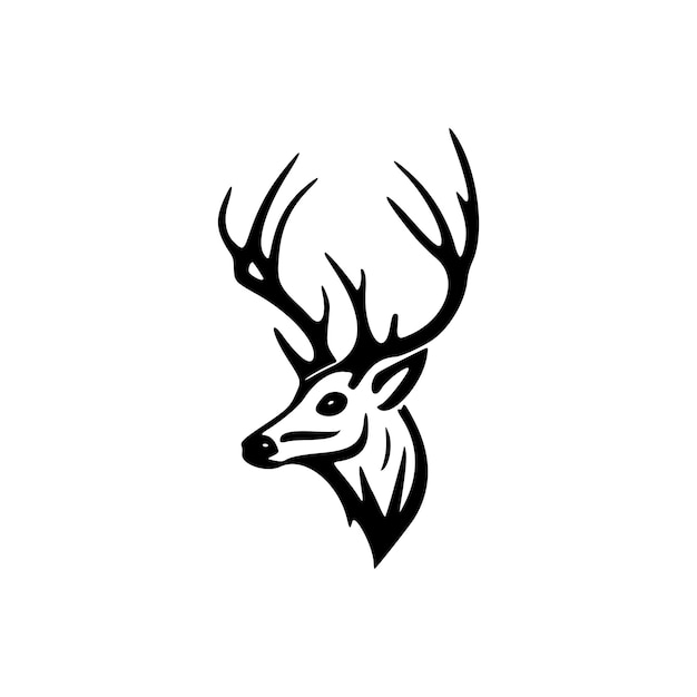 Живописный векторный логотип оленя в очаровательном черно-белом цвете
