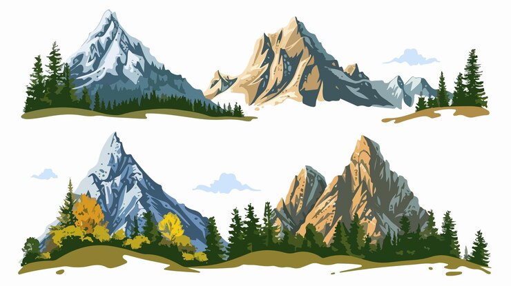 Vector scenic mountains and pine trees vector illustration