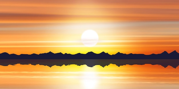 Vector scenic reflection of the sunset sky in the lake