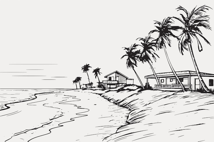 Vector scenic tropical beach illustration
