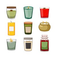 Vector scented candle set cartoon vector illustration